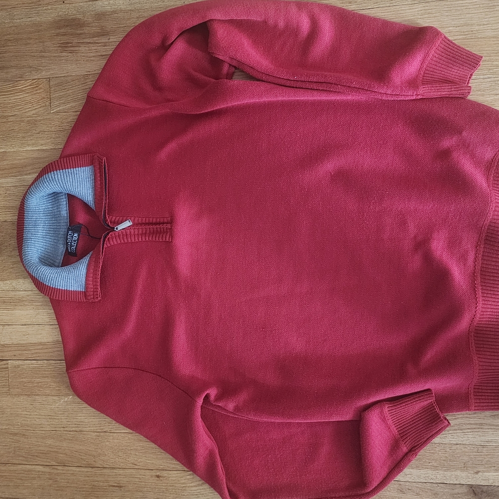 L.L. Bean Red and Gray Zip Up Sweater